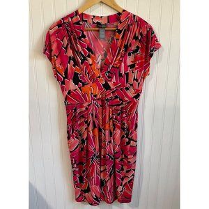 Bisou Bisou Dress Womens 12 Multicolor Abstract‎ Sleeveless V-Neck Shift Ruched